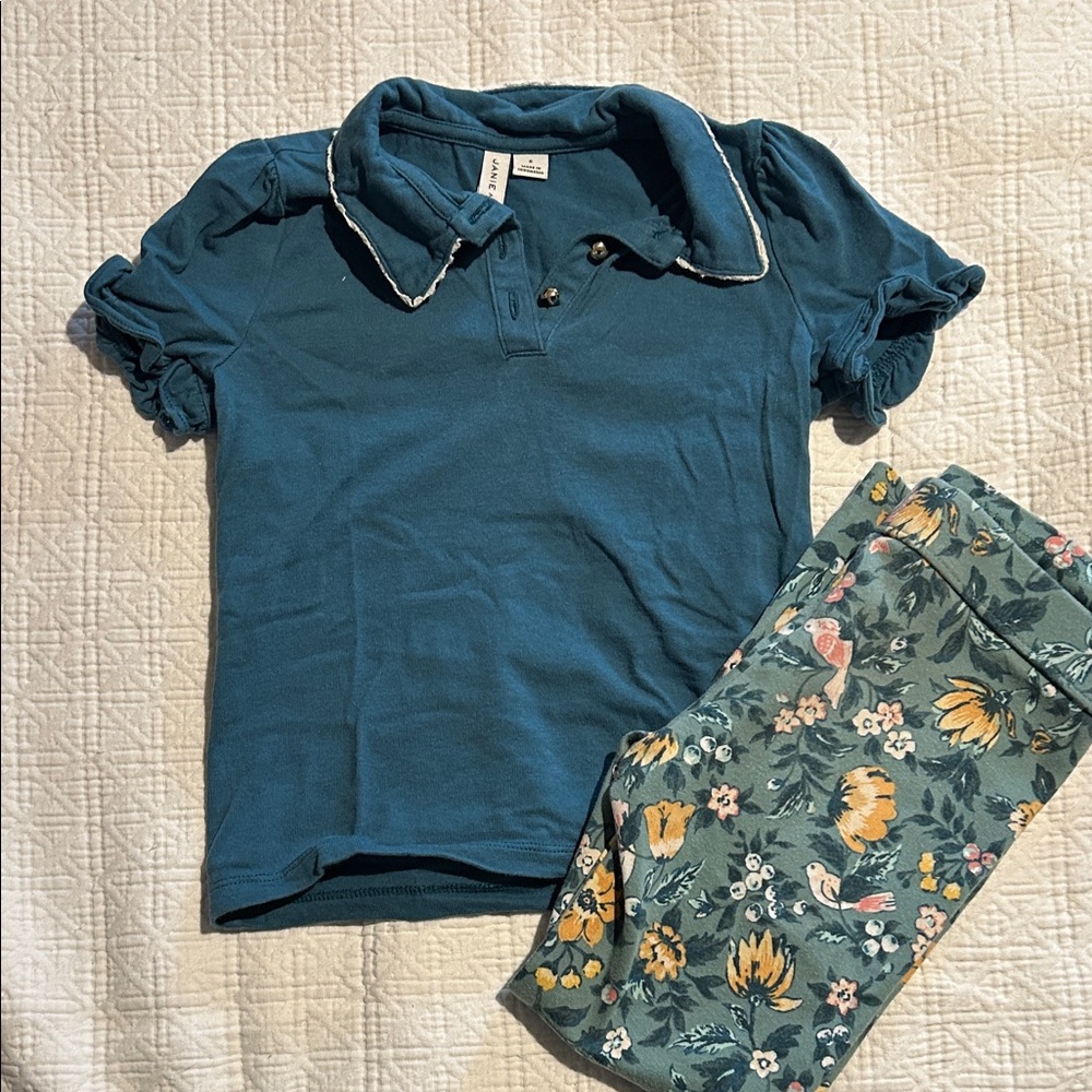 Janie and Jack Teal Polo Shirt with printed pant